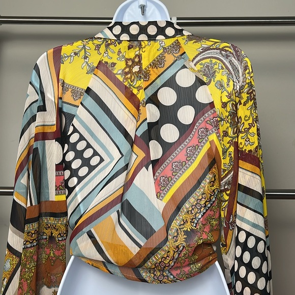 Multi Print Sheer Tie-Front Blouse - Picture 2 of 3